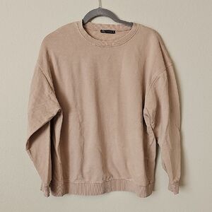 Zara Classic Beige Crewneck Cotton Sweater